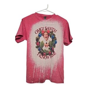 Red Gildan Soft Style Acid Washed 'OMG Santa' Buddy the Elf T-shirt Youth Large